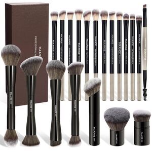 Maange 20 Pcs Black Double-End Multi-functional Makeup Brushes With Gift Box